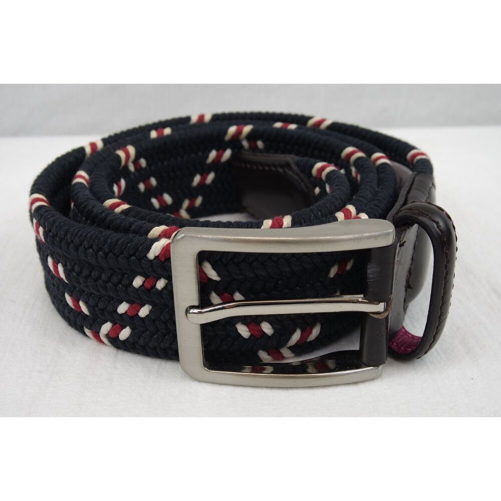 Beltology Double Helix Woven Stretch Belt | Sz M, Navy/White/Red, Leather